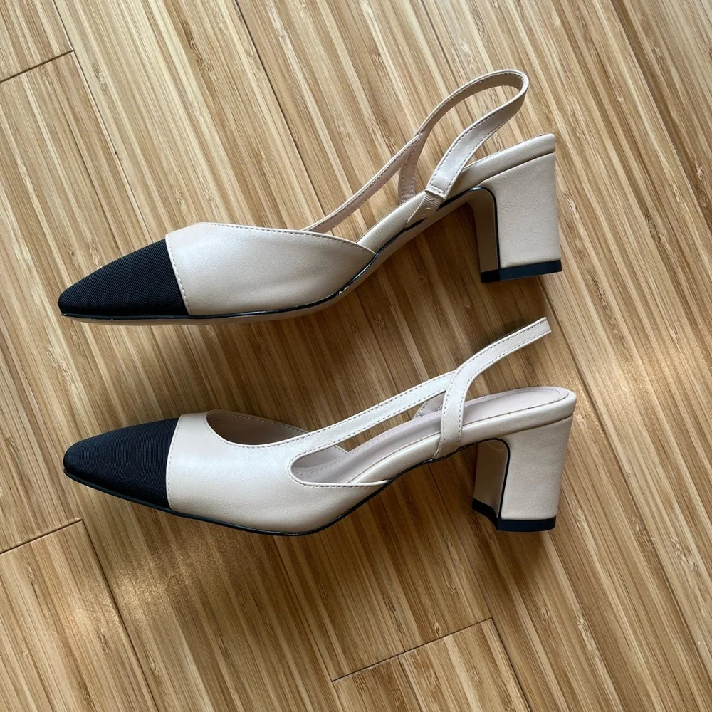 Nude & Black Heeled Slingbacks, sz 8 - Picture 5 of 6